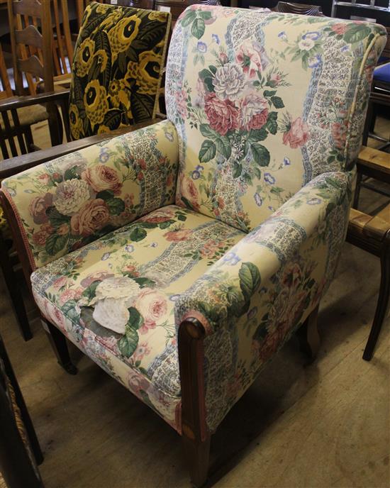 Edwardian inlaid mahogany armchair(-)